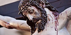 Detalle de la escultura del Santísimo Cristo de la Luz tallada por Gregorio Fernández en Valladolid alrededor de 1630.