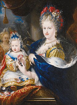 La reina con su primer hijo Luis
