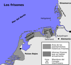 Mapa de la región histórica de Frisia en Europa