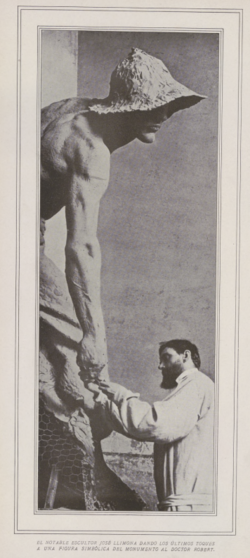 Llimona trabajando en su estudio, publicado en la revista argentina Plus Ultra de septiembre de 1925