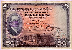 Billete de 50 pesetas con sello de la República