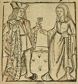 Representación y manuscrito histórico de Floris ende Blancefloer