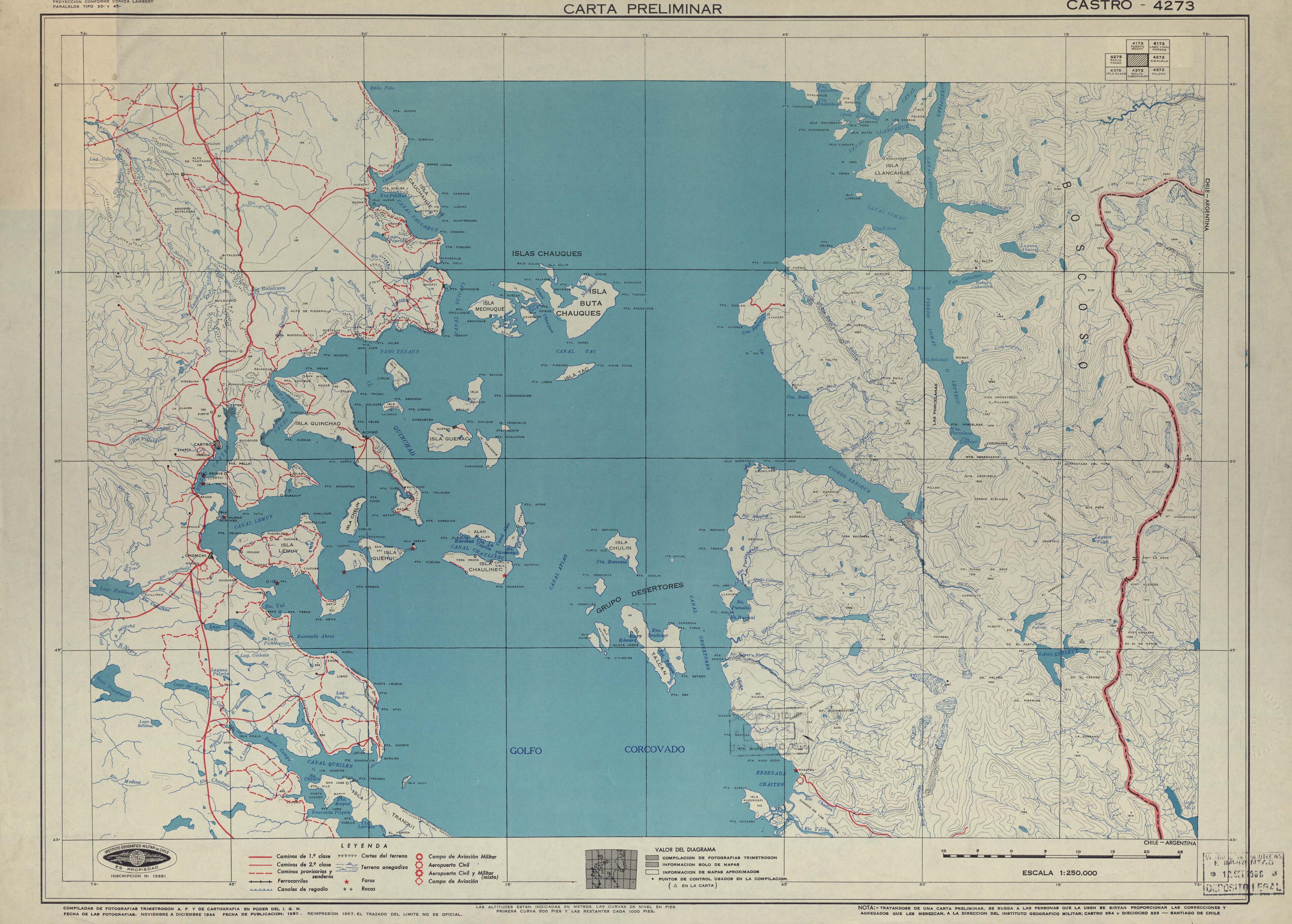 Mapa cartográfico del volcán de 1950