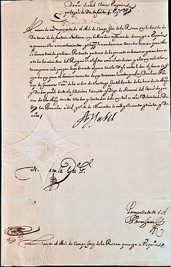 Documento oficial con la firma autógrafa de la gobernadora Isabel Clara Eugenia