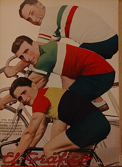 Costante Girardengo junto a otros ciclistas en 1934