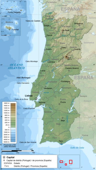 Mapa de localización de Portugal en Europa Occidental