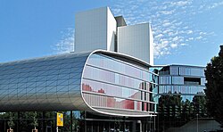 Interior de la cuarta ampliación del complejo de la biblioteca en Leipzig.