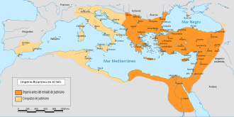 Mapa del Imperio romano de Oriente en 565.