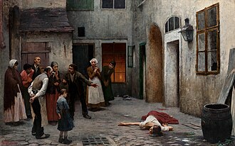 Asesinato en la casa, pintura de Jakub Schikaneder