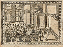Ilustración histórica que representa a Girolamo Savonarola predicando