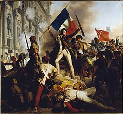 Pintura que ilustra los combates frente al Ayuntamiento de París en julio de 1830