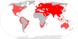 Mapa de distribución mundial de Mus musculus
