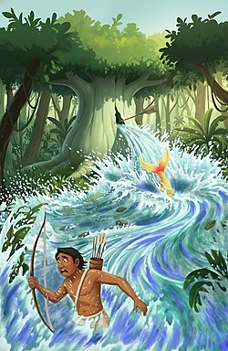 Ilustración artística basada en la leyenda del origen del río Pilcomayo