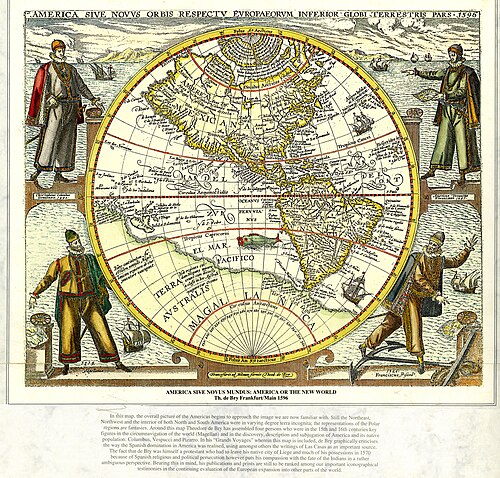 Representación alegórica del Nuevo Mundo realizada por Teodoro de Bry en 1596