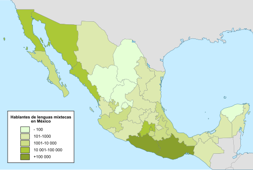 Tabla de personas de 5 años y más que hablan lenguas mixtecas en México por entidad federativa