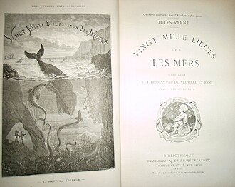 Frontispicio de la edición francesa de 1871 de Veinte mil leguas de viaje submarino