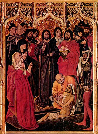 La resurrección de Lázaro, tabla central del tríptico de 1461.