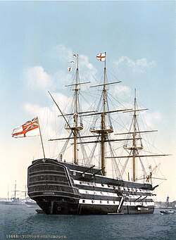 El navío de línea británico HMS Victory atracado en Portsmouth en el año 1900.