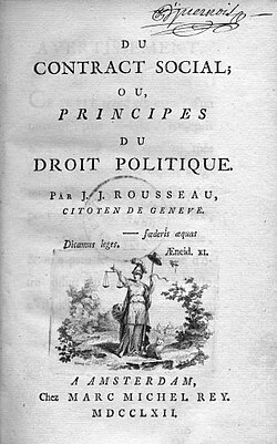Primera página de la edición original en francés de El contrato social.