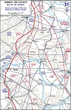 Mapa del avance de la línea aliada en Amiens