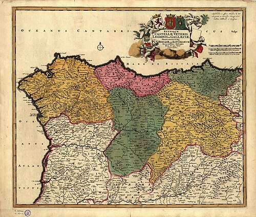 Mapa histórico de Castilla y León fechado entre 1670 y 1690