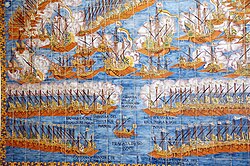Plafón cerámico sobre la batalla de Lepanto