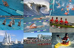 Diversas personas practicando deportes acuáticos