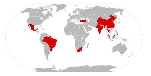 Representación conceptual de países recientemente industrializados y economías emergentes.