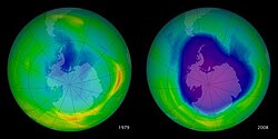 Comparación satelital del agujero en la capa de ozono