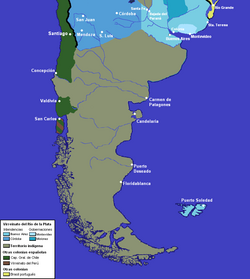 Mapa del extremo sur del Virreinato del Río de la Plata y la Capitanía General de Chile alrededor de 1783.