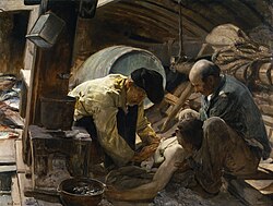 Pintura social costumbrista que retrata escenas cotidianas del pueblo.