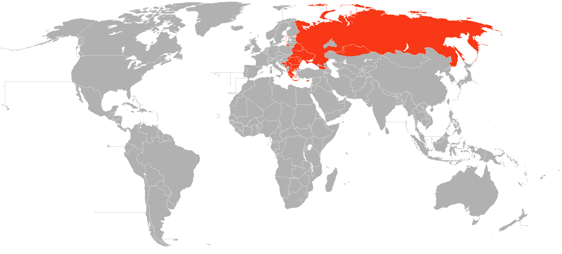 Mapa de distribución del cristianismo católico ortodoxo en el mundo