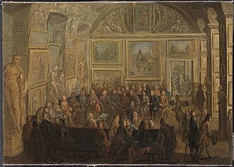 Grabado histórico de una asamblea ordinaria de la Academia
