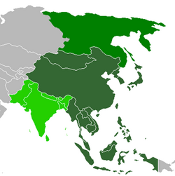 Mapa que muestra los territorios considerados tradicionalmente como parte del Extremo Oriente y regiones limítrofes.