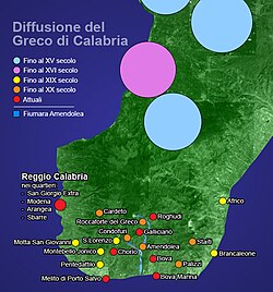 Mapa de difusión del grecocalabrés
