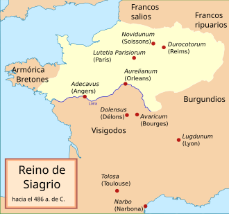 Mapa del Reino de Soissons bajo el mando de Siagrio