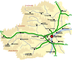 Mapa detallado de la Ciudad metropolitana de Turín