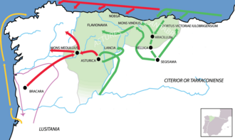 Mapa de las operaciones militares romanas en el norte de la península ibérica
