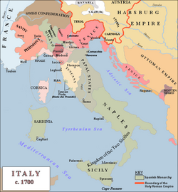 Ilustración histórica relacionada con el periodo de dominio extranjero en Italia