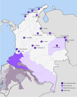 Mapa de la lengua quechua inga en Colombia