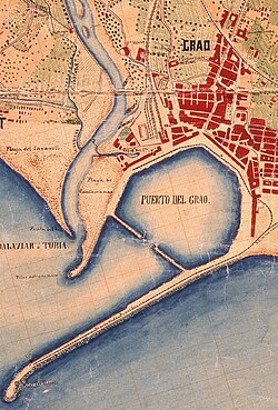 Vista histórica del puerto del Grao en 1883