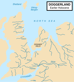 Mapa de Doggerland antes de su inundación