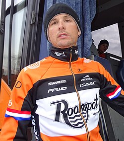 Johnny Hoogerland durante una competición ciclista