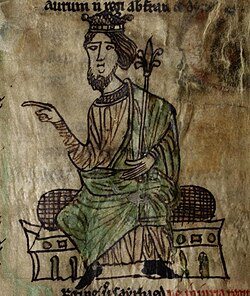 Representación de Hywel Dda en el manuscrito Peniarth 28