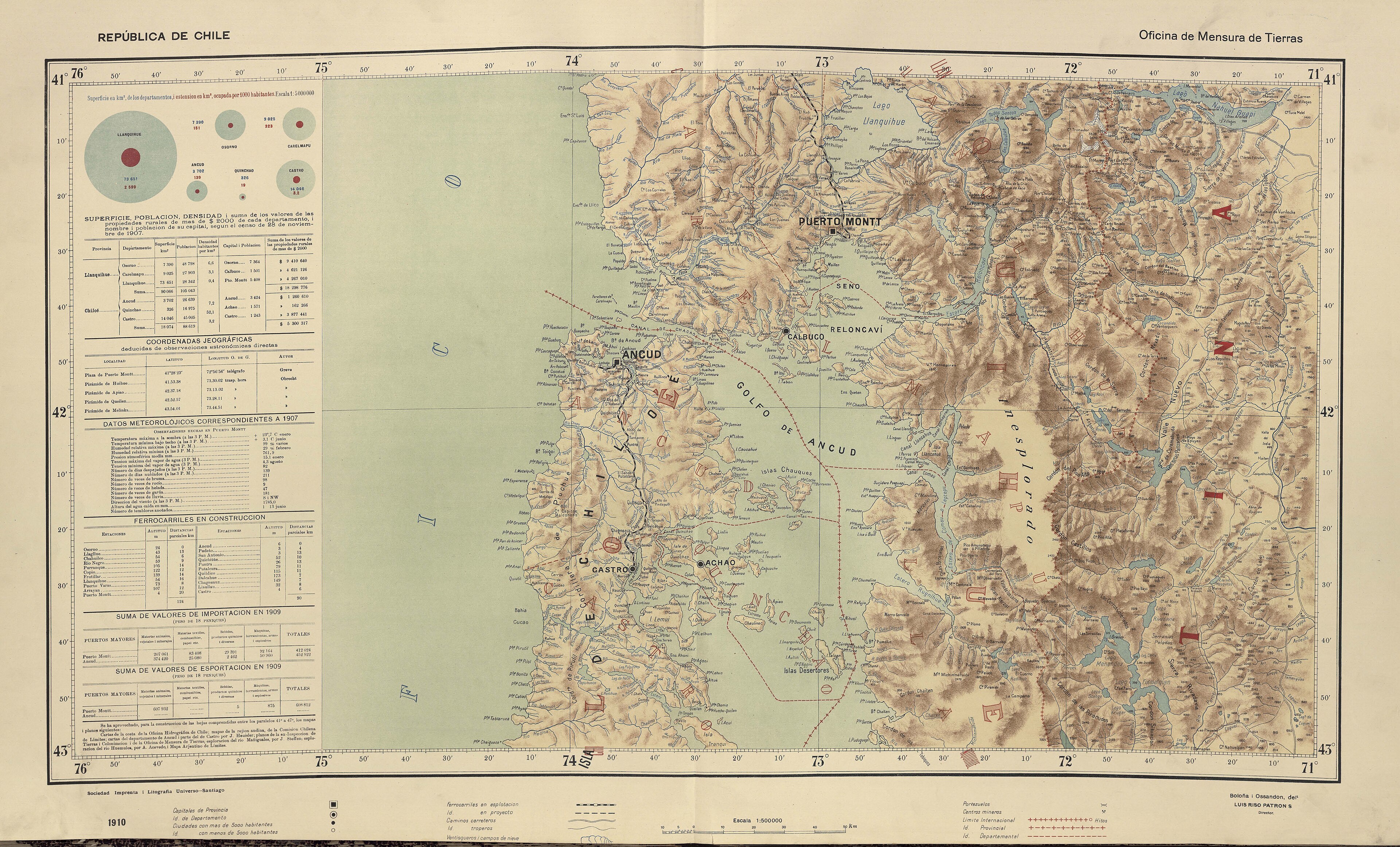 Mapa histórico del lago Todos los Santos elaborado por Luis Risopatrón en 1909