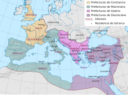 Territorios del Imperio romano gobernados por los miembros de la primera tetrarquía