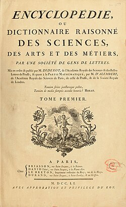 Portada del libro Encyclopédie editado en 1773.
