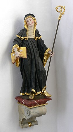 Talla polícroma de Santa Odilia procedente de la Iglesia de St. Wendelin en Bremenried, Alemania.