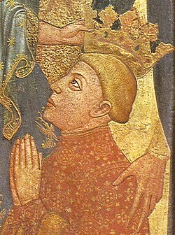 Detalle del retablo de Sancho de Rojas que muestra la coronación de Fernando I de Aragón.