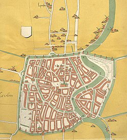 Mapa histórico de la ciudad de Haarlem hacia 1550